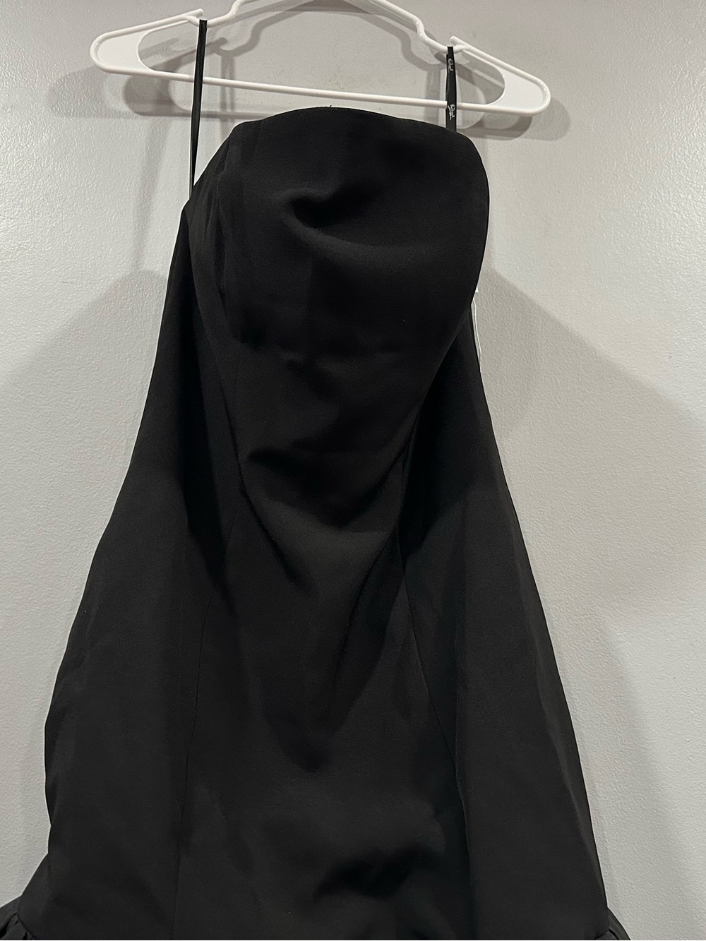 Mac Duggal 21061 Black Strapless Crepe Midi Dress With Bubble Hem sz 8 - Picture 4 of 7